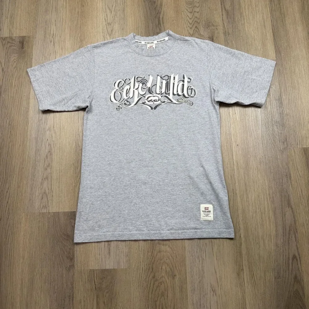 Ecko Unltd Shirt Mens Large Gray Y2K Graphitti Logo Graphic Rhino Brand Classic